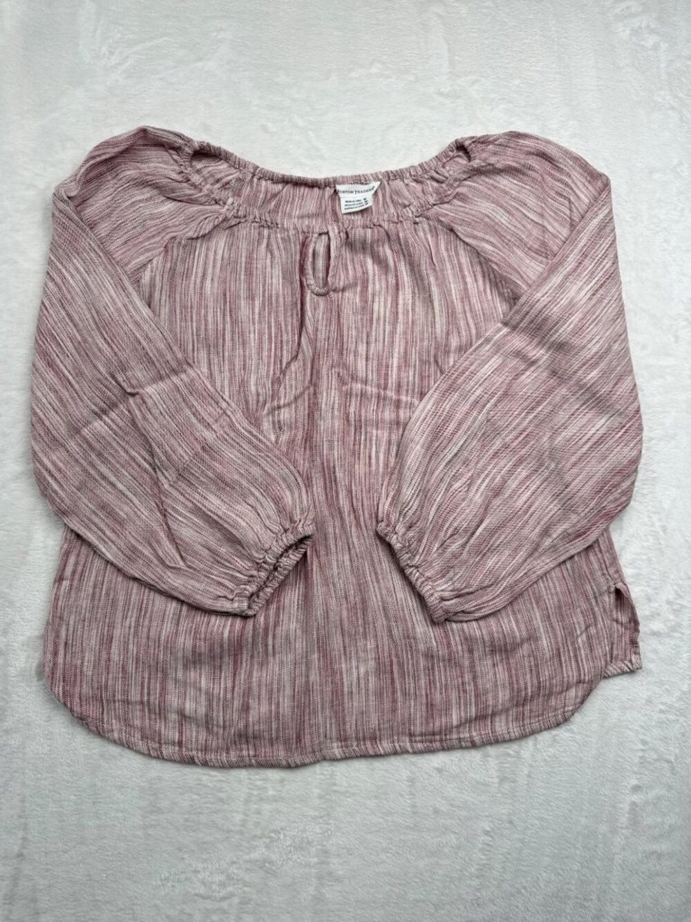 Boston Traders Womens Red Striped Long-Sleeve Blouse Size M Viscose-Linen Blend